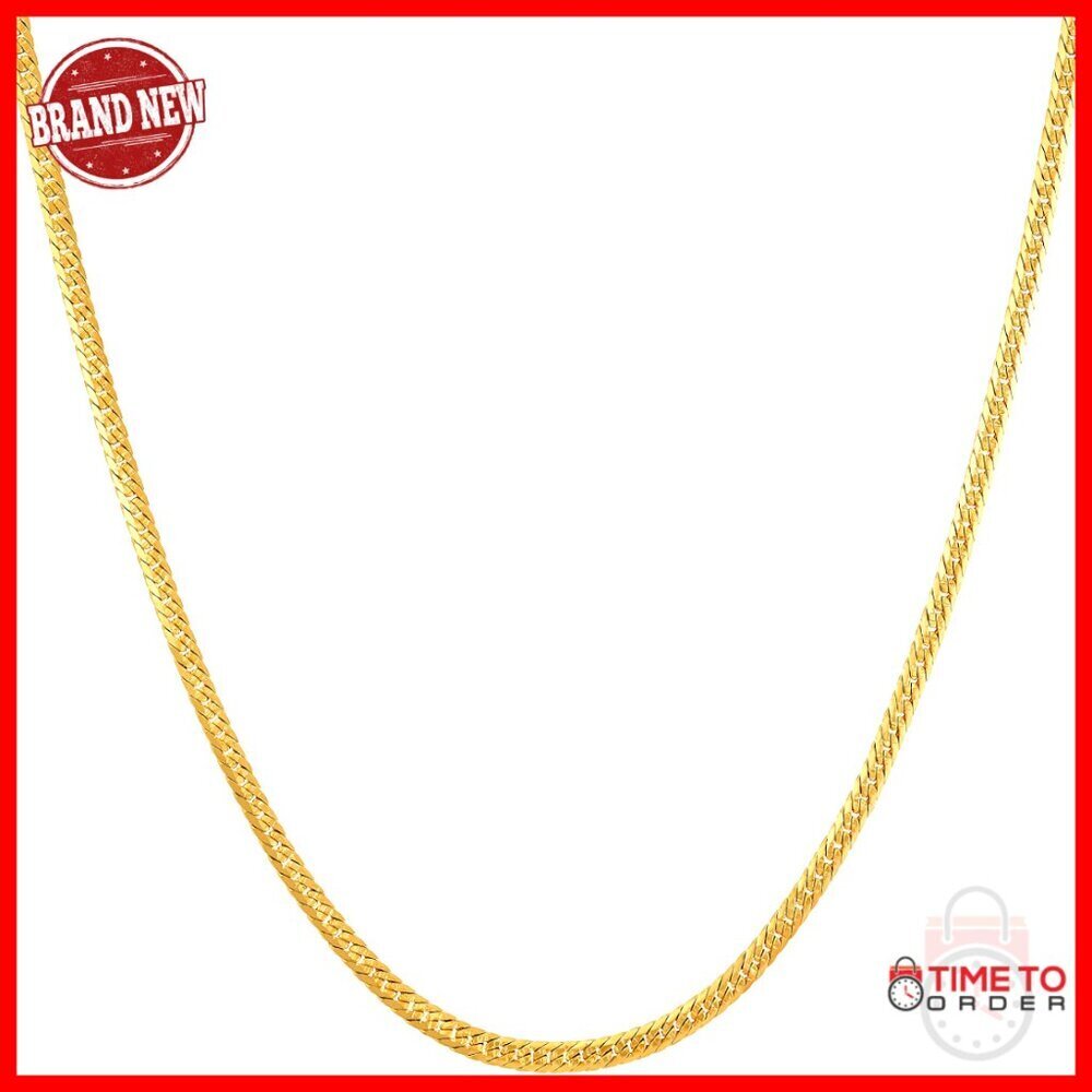 24k Gold Plated Herringbone Chain Necklace, Lobster Clasp, 24 Inches